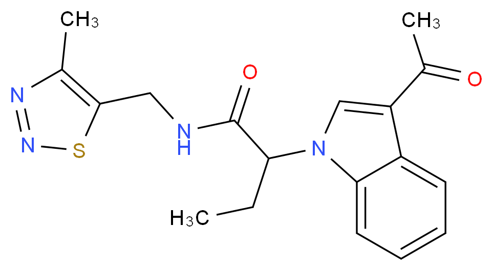 2-(3-acetyl-1H-indol-1-yl)-N-[(4-methyl-1,2,3-thiadiazol-5-yl)methyl]butanamide_分子结构_CAS_)