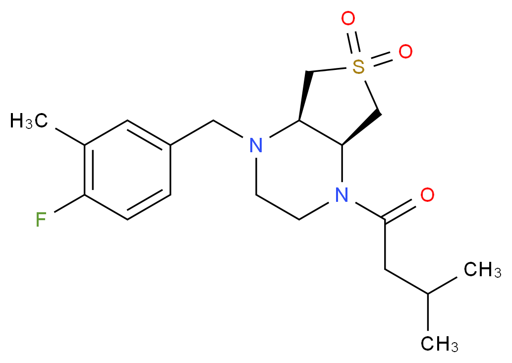 (4aS*,7aR*)-1-(4-fluoro-3-methylbenzyl)-4-(3-methylbutanoyl)octahydrothieno[3,4-b]pyrazine 6,6-dioxide_分子结构_CAS_)