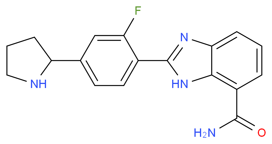 2-[2-fluoro-4-(pyrrolidin-2-yl)phenyl]-1H-1,3-benzodiazole-7-carboxamide_分子结构_CAS_934162-61-5