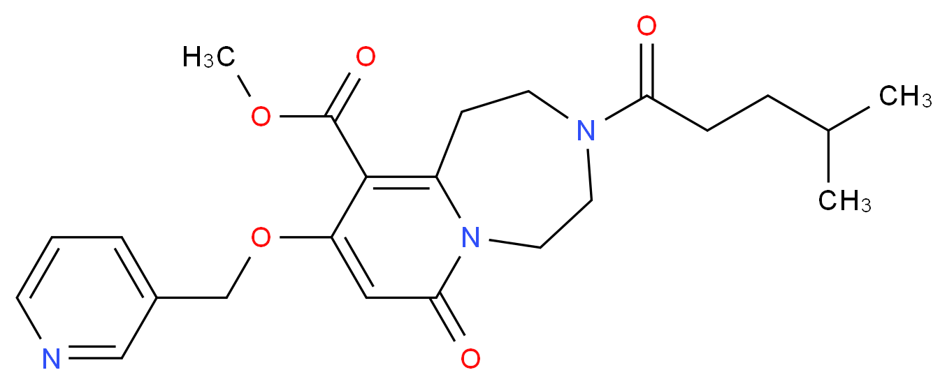 methyl 3-(4-methylpentanoyl)-7-oxo-9-(3-pyridinylmethoxy)-1,2,3,4,5,7-hexahydropyrido[1,2-d][1,4]diazepine-10-carboxylate_分子结构_CAS_)