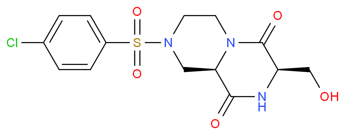 (3R,9aR)-8-[(4-chlorophenyl)sulfonyl]-3-(hydroxymethyl)tetrahydro-2H-pyrazino[1,2-a]pyrazine-1,4(3H,6H)-dione_分子结构_CAS_)