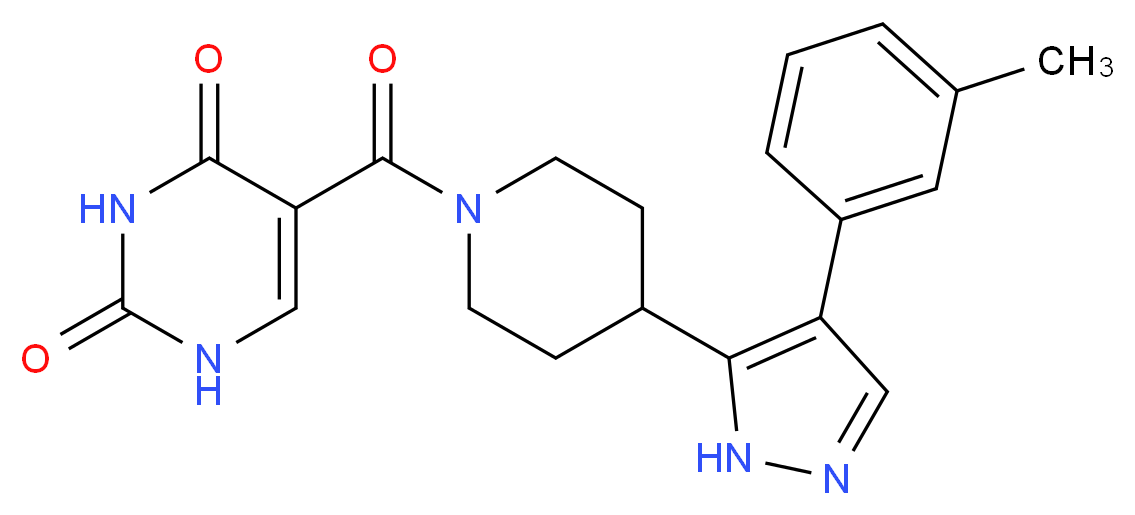 5-({4-[4-(3-methylphenyl)-1H-pyrazol-5-yl]piperidin-1-yl}carbonyl)pyrimidine-2,4(1H,3H)-dione_分子结构_CAS_)