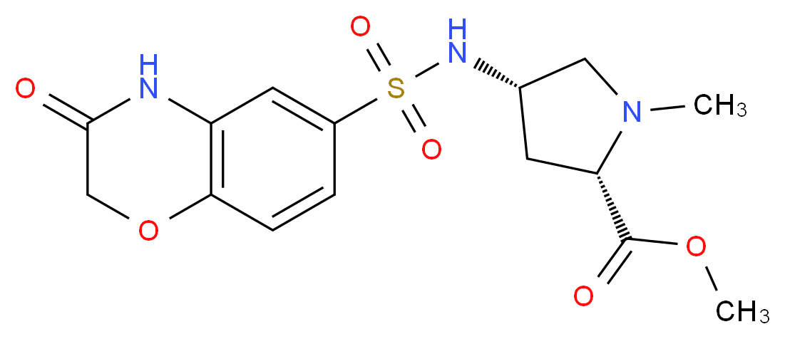 methyl (2S,4S)-1-methyl-4-{[(3-oxo-3,4-dihydro-2H-1,4-benzoxazin-6-yl)sulfonyl]amino}pyrrolidine-2-carboxylate_分子结构_CAS_)
