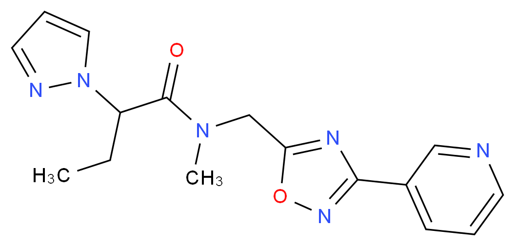 N-methyl-2-(1H-pyrazol-1-yl)-N-{[3-(3-pyridinyl)-1,2,4-oxadiazol-5-yl]methyl}butanamide_分子结构_CAS_)