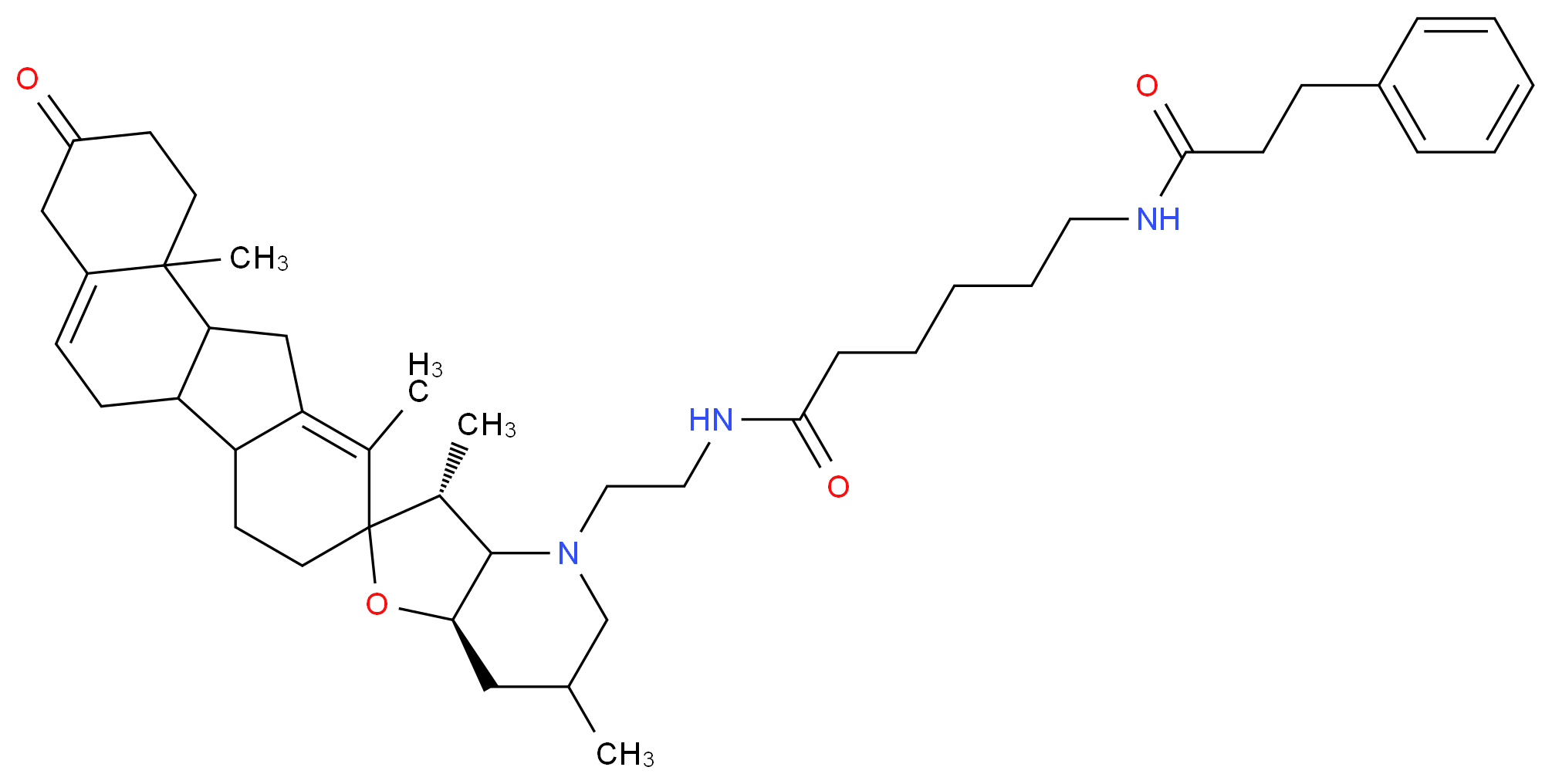 N-{2-[(3'R,7'aR)-3',6',10,11b-tetramethyl-3-oxo-1,2,3,3'a,4,4',5',6,6',6a,6b,7,7',7'a,8,11,11a,11b-octadecahydro-3'H-spiro[cyclohexa[a]fluorene-9,2'-furo[3,2-b]pyridine]-4'-yl]ethyl}-6-(3-phenylpropanamido)hexanamide_分子结构_CAS_306387-90-6