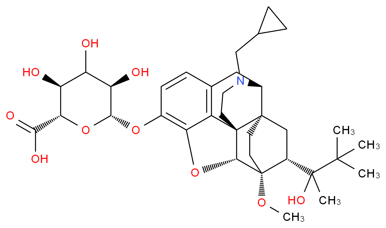 (2S,3S,5R,6S)-6-{[(1S,2R,6S,14R,15R,16R)-3-(cyclopropylmethyl)-16-(2-hydroxy-3,3-dimethylbutan-2-yl)-15-methoxy-13-oxa-3-azahexacyclo[13.2.2.1<sup>2</sup>,<sup>8</sup>.0<sup>1</sup>,<sup>6</sup>.0<sup>6</sup>,<sup>1</sup><sup>4</sup>.0<sup>7</sup>,<sup>1</sup><sup>2</sup>]icosa-7,9,11-trien-11-yl]oxy}-3,4,5-trihydroxyoxane-2-carboxylic acid_分子结构_CAS_101224-22-0