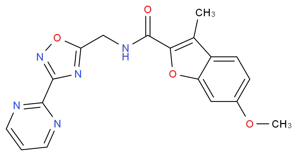 6-methoxy-3-methyl-N-{[3-(2-pyrimidinyl)-1,2,4-oxadiazol-5-yl]methyl}-1-benzofuran-2-carboxamide_分子结构_CAS_)