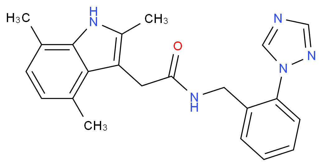 N-[2-(1H-1,2,4-triazol-1-yl)benzyl]-2-(2,4,7-trimethyl-1H-indol-3-yl)acetamide_分子结构_CAS_)