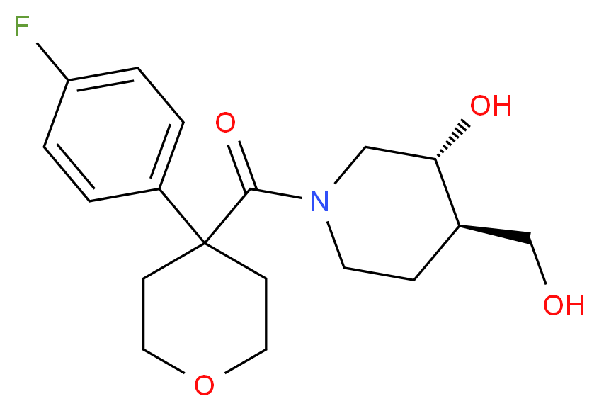 (3R*,4R*)-1-{[4-(4-fluorophenyl)tetrahydro-2H-pyran-4-yl]carbonyl}-4-(hydroxymethyl)-3-piperidinol_分子结构_CAS_)
