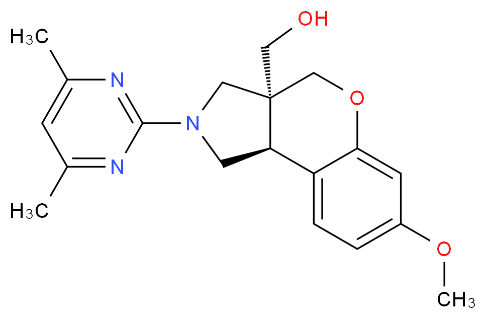 [(3aS*,9bS*)-2-(4,6-dimethylpyrimidin-2-yl)-7-methoxy-1,2,3,9b-tetrahydrochromeno[3,4-c]pyrrol-3a(4H)-yl]methanol_分子结构_CAS_)