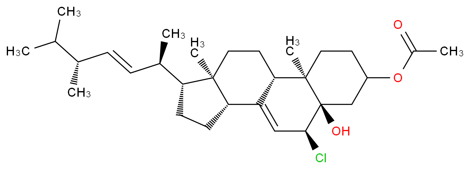 (1S,2R,7R,8S,11R,14R,15R)-8-chloro-14-[(2R,3E,5R)-5,6-dimethylhept-3-en-2-yl]-7-hydroxy-2,15-dimethyltetracyclo[8.7.0.0<sup>2</sup>,<sup>7</sup>.0<sup>1</sup><sup>1</sup>,<sup>1</sup><sup>5</sup>]heptadec-9-en-5-yl acetate_分子结构_CAS_58261-88-4