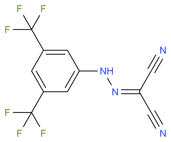 N-[3,5-bis(trifluoromethyl)phenyl]-1-cyanomethanecarbohydrazonoyl cyanide_分子结构_CAS_138555-70-1