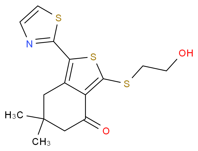 3-[(2-hydroxyethyl)sulfanyl]-6,6-dimethyl-1-(1,3-thiazol-2-yl)-4,5,6,7-tetrahydro-2-benzothiophen-4-one_分子结构_CAS_207306-50-1