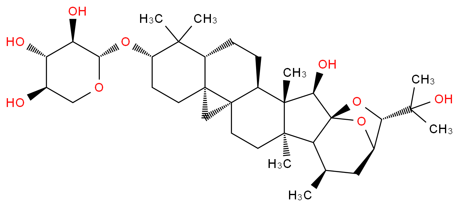 (2S,3R,4S,5R)-2-{[(1S,2R,3S,4R,7R,9S,12R,14S,17R,18R,19R,21R,22S)-2-hydroxy-22-(2-hydroxypropan-2-yl)-3,8,8,17,19-pentamethyl-23,24-dioxaheptacyclo[19.2.1.0<sup>1</sup>,<sup>1</sup><sup>8</sup>.0<sup>3</sup>,<sup>1</sup><sup>7</sup>.0<sup>4</sup>,<sup>1</sup><sup>4</sup>.0<sup>7</sup>,<sup>1</sup><sup>2</sup>.0<sup>1</sup><sup>2</sup>,<sup>1</sup><sup>4</sup>]tetracosan-9-yl]oxy}oxane-3,4,5-triol_分子结构_CAS_27994-11-2