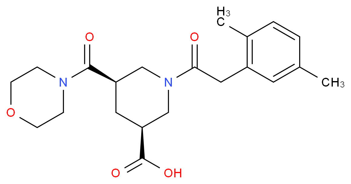 (3S*,5R*)-1-[(2,5-dimethylphenyl)acetyl]-5-(4-morpholinylcarbonyl)-3-piperidinecarboxylic acid_分子结构_CAS_)
