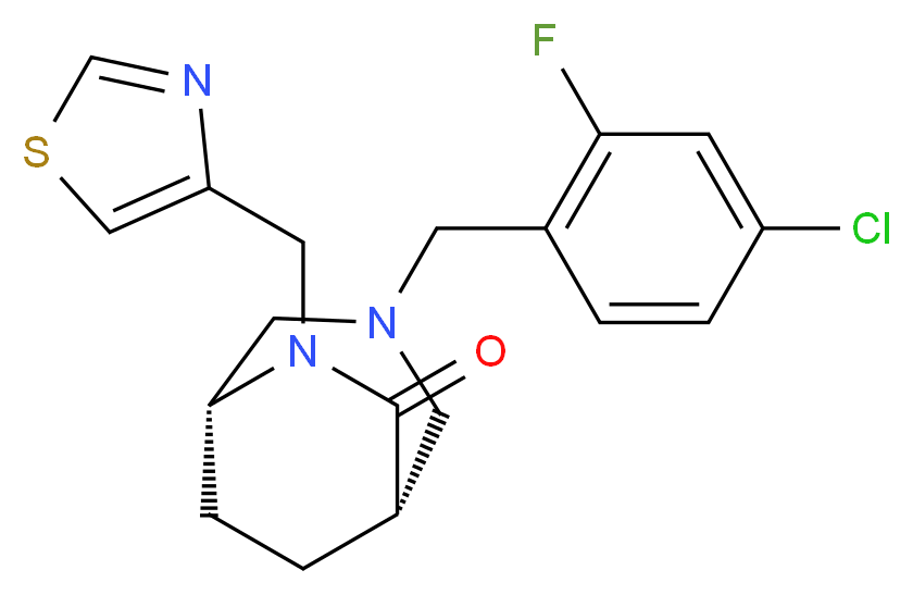 (1S*,5R*)-3-(4-chloro-2-fluorobenzyl)-6-(1,3-thiazol-4-ylmethyl)-3,6-diazabicyclo[3.2.2]nonan-7-one_分子结构_CAS_)