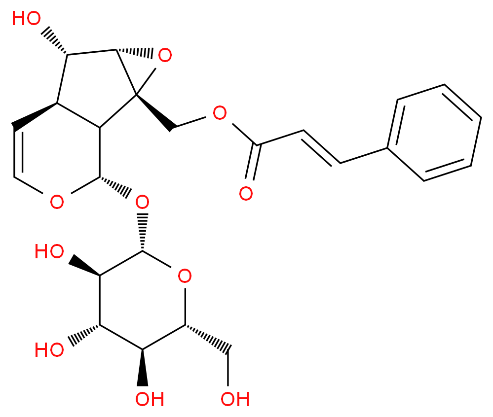 [(1S,2S,4S,5S,6R,10S)-5-hydroxy-10-{[(2S,3R,4S,5S,6R)-3,4,5-trihydroxy-6-(hydroxymethyl)oxan-2-yl]oxy}-3,9-dioxatricyclo[4.4.0.0<sup>2</sup>,<sup>4</sup>]dec-7-en-2-yl]methyl (2E)-3-phenylprop-2-enoate_分子结构_CAS_1399-49-1