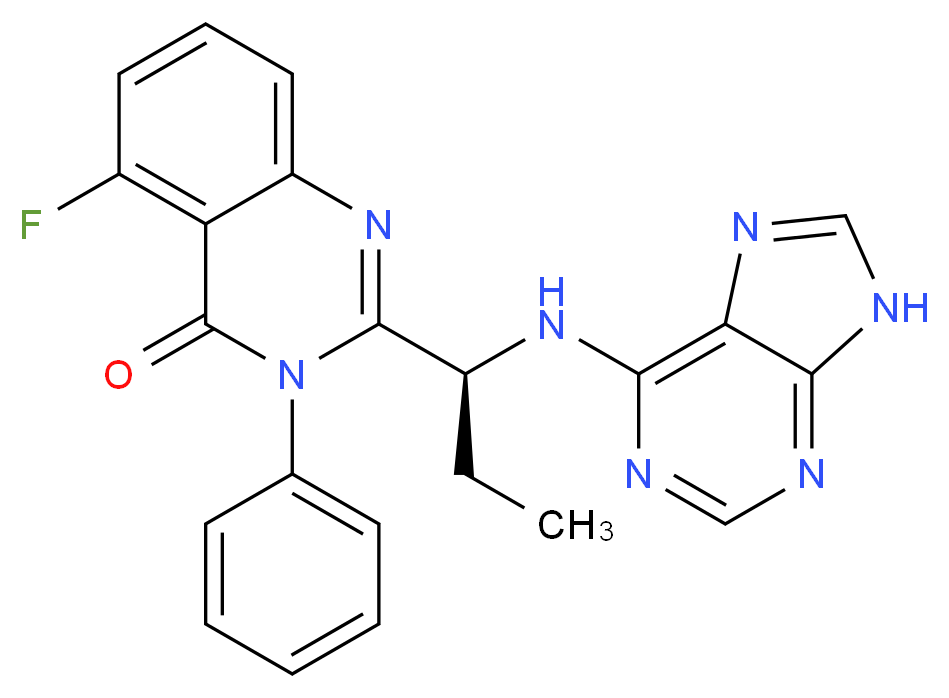 5-fluoro-3-phenyl-2-[(1S)-1-[(9H-purin-6-yl)amino]propyl]-3,4-dihydroquinazolin-4-one_分子结构_CAS_870281-82-6