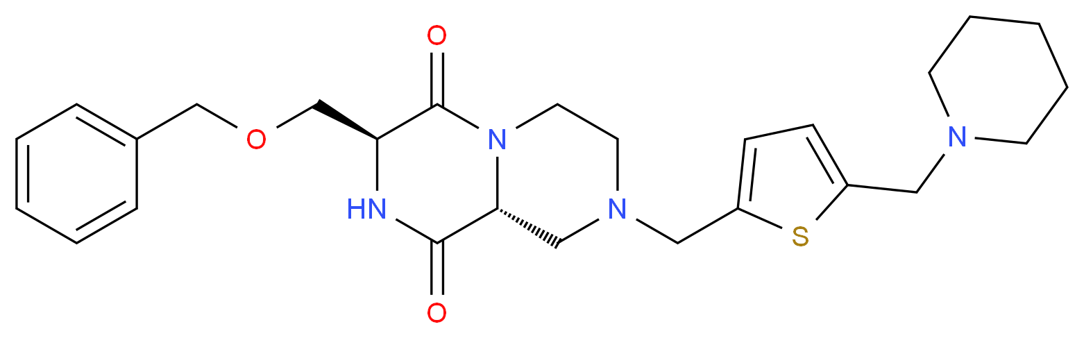 (3S,9aR)-3-[(benzyloxy)methyl]-8-{[5-(1-piperidinylmethyl)-2-thienyl]methyl}tetrahydro-2H-pyrazino[1,2-a]pyrazine-1,4(3H,6H)-dione_分子结构_CAS_)