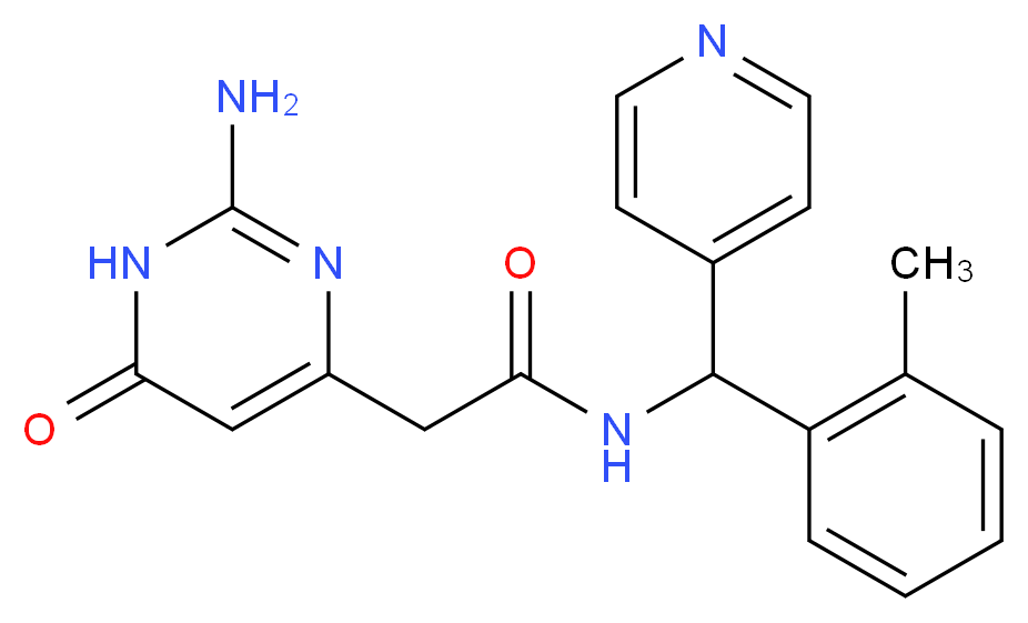 2-(2-amino-6-oxo-1,6-dihydropyrimidin-4-yl)-N-[(2-methylphenyl)(pyridin-4-yl)methyl]acetamide_分子结构_CAS_)