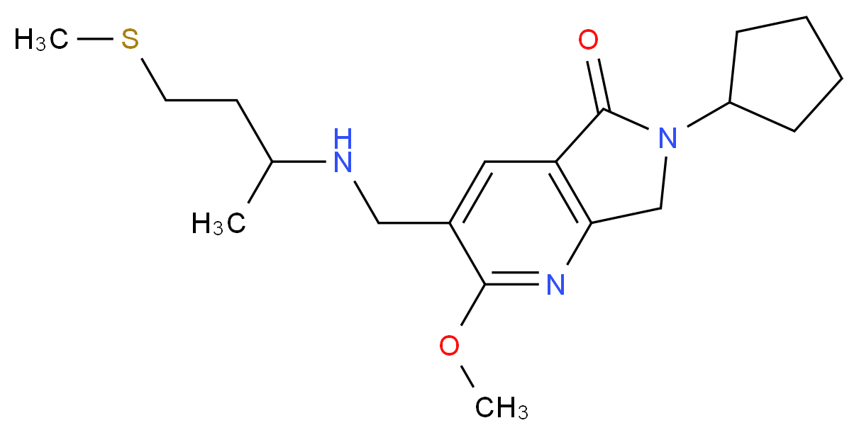 6-cyclopentyl-2-methoxy-3-({[1-methyl-3-(methylthio)propyl]amino}methyl)-6,7-dihydro-5H-pyrrolo[3,4-b]pyridin-5-one_分子结构_CAS_)