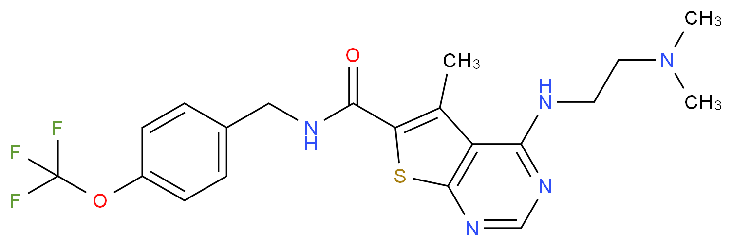 4-{[2-(dimethylamino)ethyl]amino}-5-methyl-N-[4-(trifluoromethoxy)benzyl]thieno[2,3-d]pyrimidine-6-carboxamide_分子结构_CAS_)