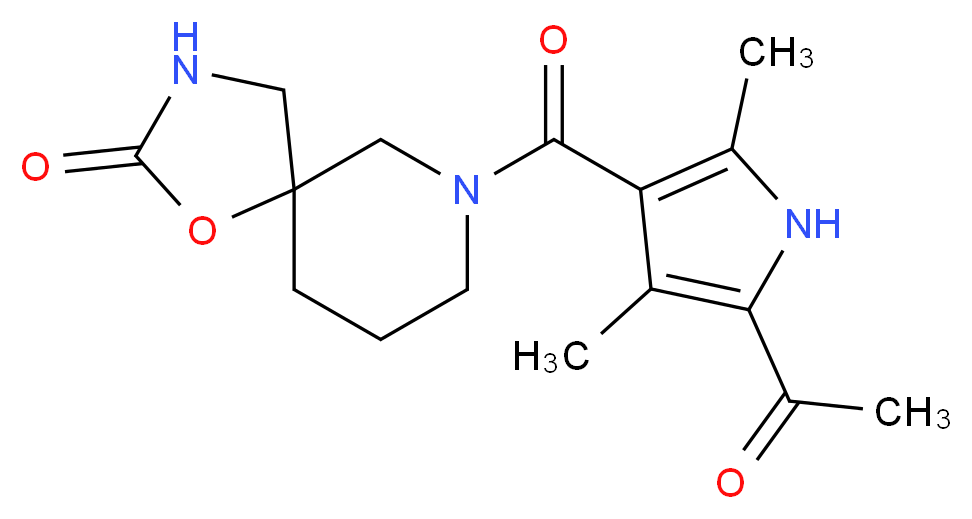 7-[(5-acetyl-2,4-dimethyl-1H-pyrrol-3-yl)carbonyl]-1-oxa-3,7-diazaspiro[4.5]decan-2-one_分子结构_CAS_)