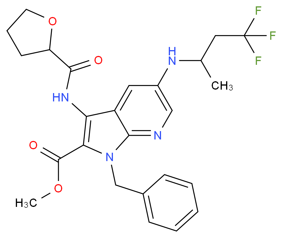 methyl 1-benzyl-3-[(tetrahydro-2-furanylcarbonyl)amino]-5-[(3,3,3-trifluoro-1-methylpropyl)amino]-1H-pyrrolo[2,3-b]pyridine-2-carboxylate_分子结构_CAS_)
