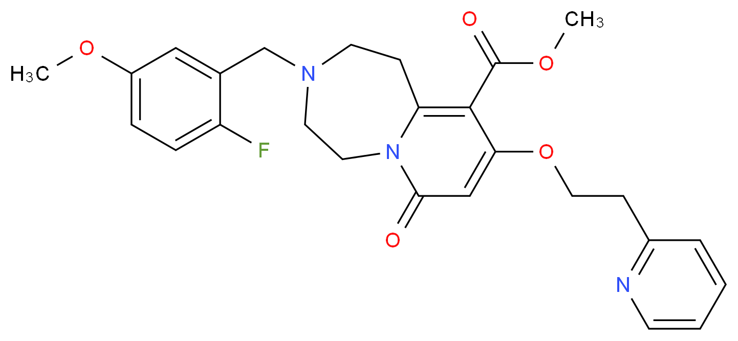 methyl 3-(2-fluoro-5-methoxybenzyl)-7-oxo-9-[2-(2-pyridinyl)ethoxy]-1,2,3,4,5,7-hexahydropyrido[1,2-d][1,4]diazepine-10-carboxylate_分子结构_CAS_)