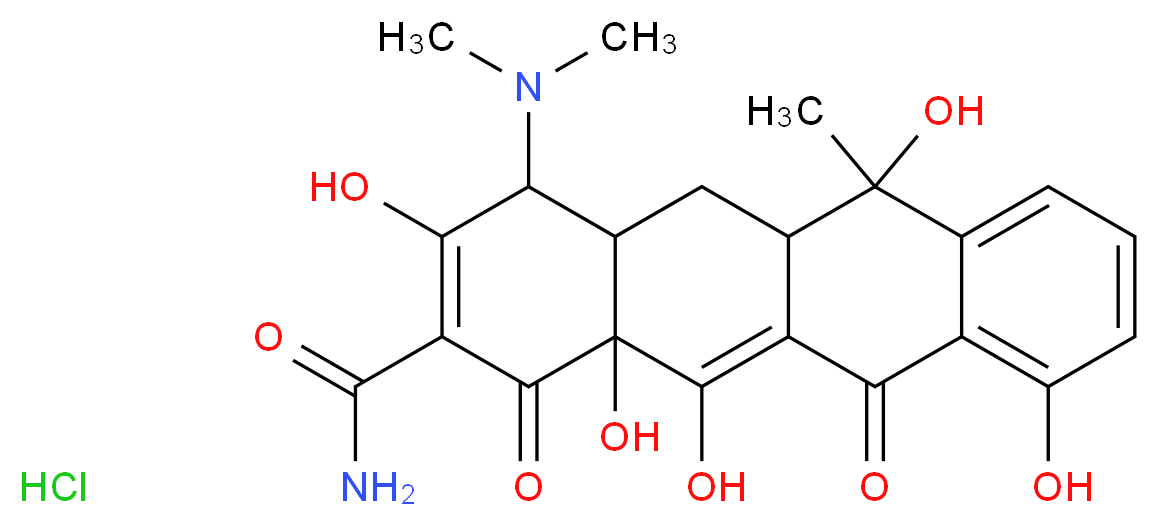 4-(dimethylamino)-3,6,10,12,12a-pentahydroxy-6-methyl-1,11-dioxo-1,4,4a,5,5a,6,11,12a-octahydrotetracene-2-carboxamide hydrochloride_分子结构_CAS_64-75-5
