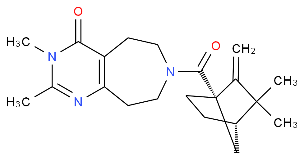 7-{[(1S*,4S*)-3,3-dimethyl-2-methylenebicyclo[2.2.1]hept-1-yl]carbonyl}-2,3-dimethyl-3,5,6,7,8,9-hexahydro-4H-pyrimido[4,5-d]azepin-4-one_分子结构_CAS_)
