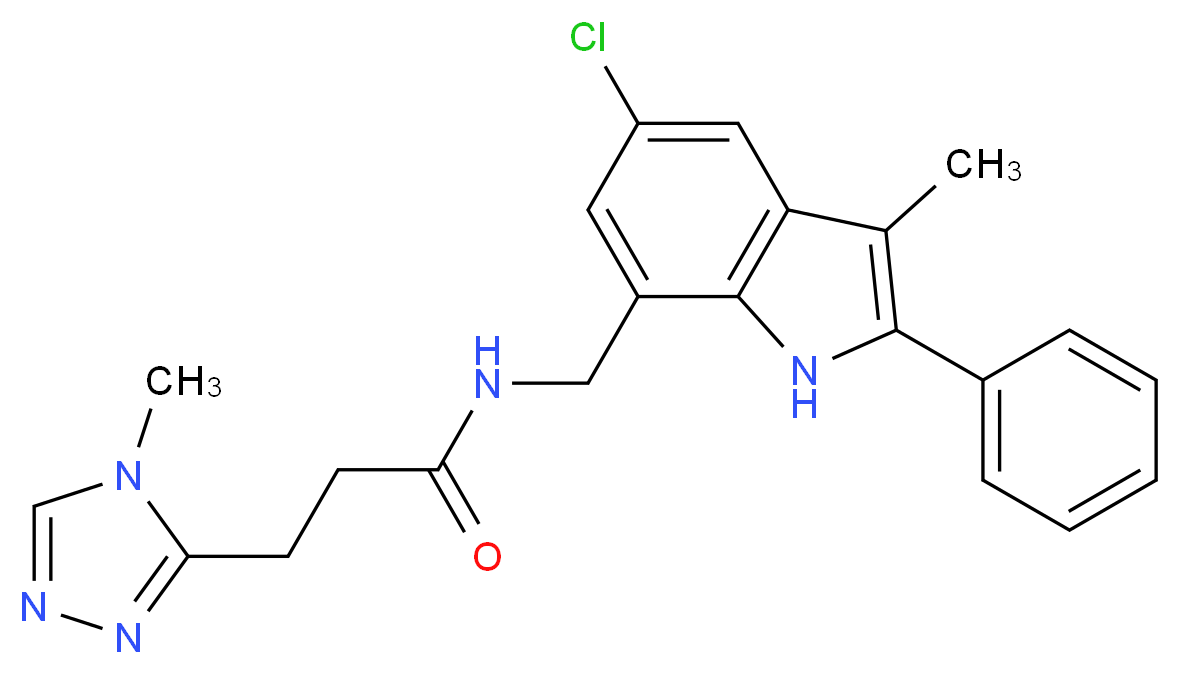 N-[(5-chloro-3-methyl-2-phenyl-1H-indol-7-yl)methyl]-3-(4-methyl-4H-1,2,4-triazol-3-yl)propanamide_分子结构_CAS_)