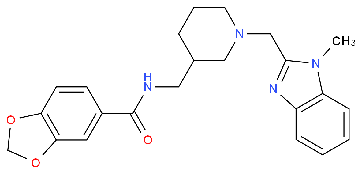 N-({1-[(1-methyl-1H-benzimidazol-2-yl)methyl]-3-piperidinyl}methyl)-1,3-benzodioxole-5-carboxamide_分子结构_CAS_)