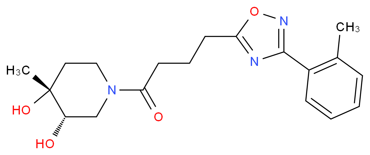 (3S*,4R*)-4-methyl-1-{4-[3-(2-methylphenyl)-1,2,4-oxadiazol-5-yl]butanoyl}piperidine-3,4-diol_分子结构_CAS_)