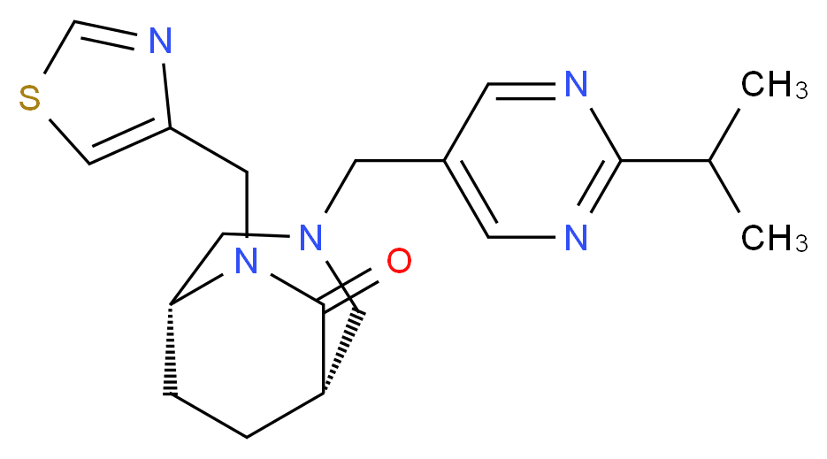 (1S*,5R*)-3-[(2-isopropylpyrimidin-5-yl)methyl]-6-(1,3-thiazol-4-ylmethyl)-3,6-diazabicyclo[3.2.2]nonan-7-one_分子结构_CAS_)