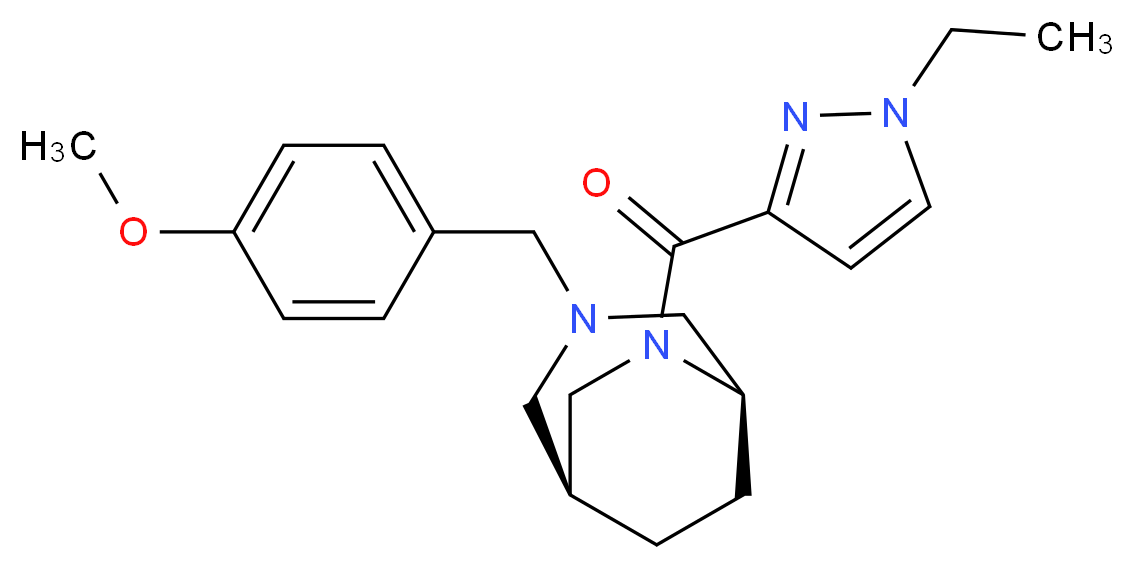 (1S*,5R*)-6-[(1-ethyl-1H-pyrazol-3-yl)carbonyl]-3-(4-methoxybenzyl)-3,6-diazabicyclo[3.2.2]nonane_分子结构_CAS_)
