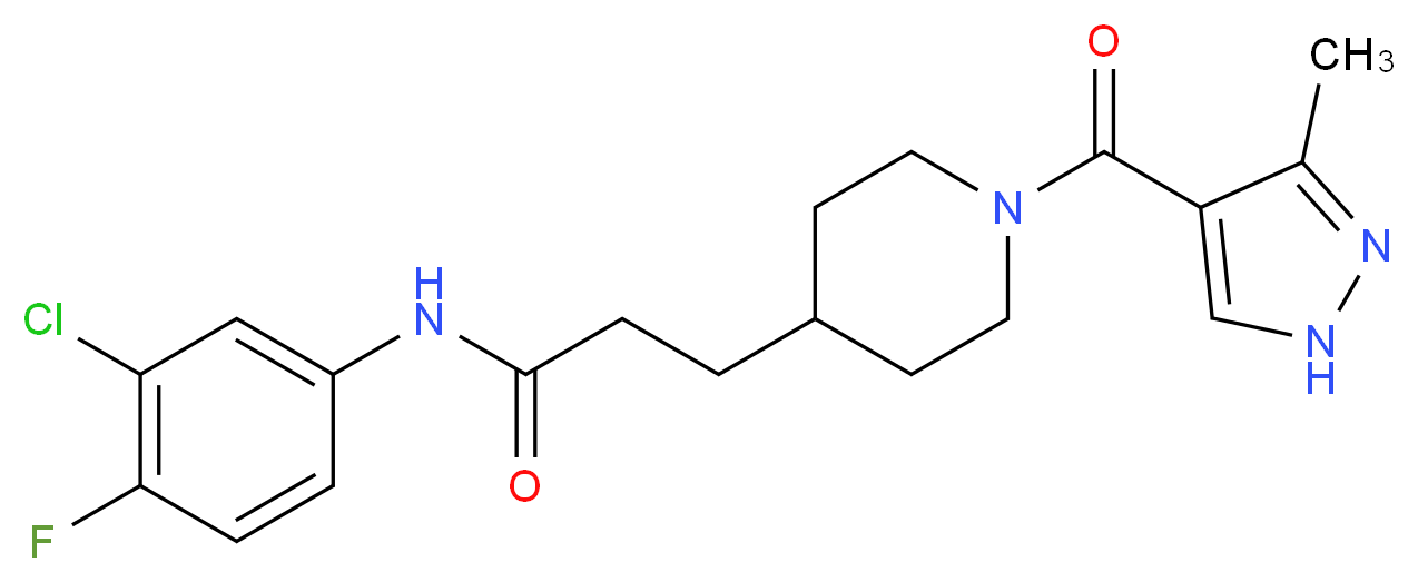 N-(3-chloro-4-fluorophenyl)-3-{1-[(3-methyl-1H-pyrazol-4-yl)carbonyl]-4-piperidinyl}propanamide_分子结构_CAS_)