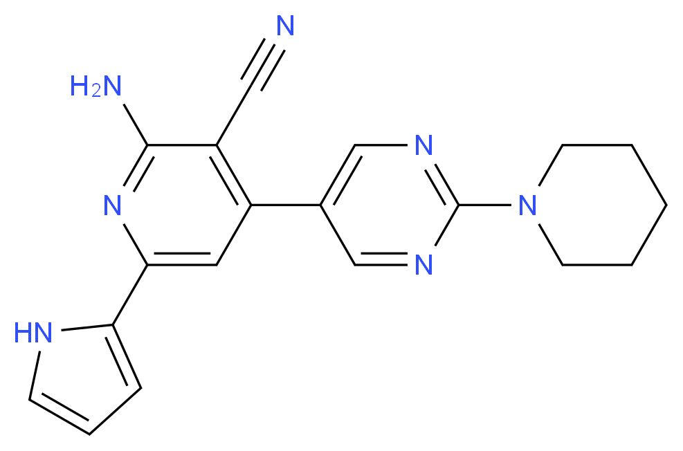 2-amino-4-(2-piperidin-1-ylpyrimidin-5-yl)-6-(1H-pyrrol-2-yl)nicotinonitrile_分子结构_CAS_)