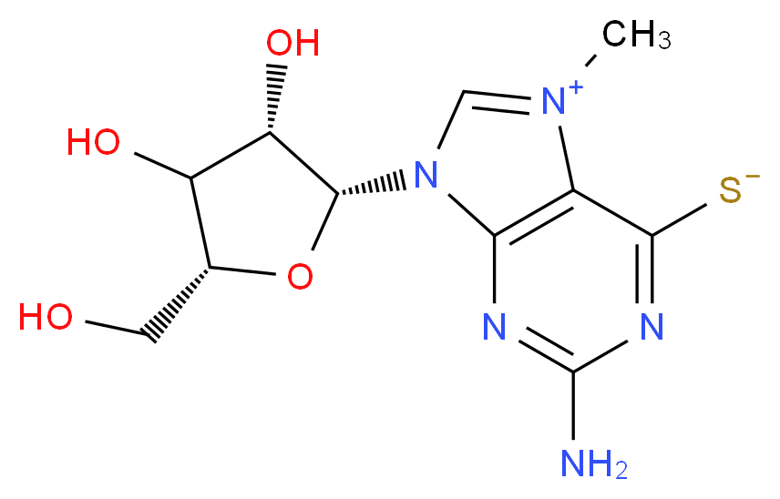 {2-amino-9-[(2R,3S,5R)-3,4-dihydroxy-5-(hydroxymethyl)oxolan-2-yl]-7-methyl-9H-purin-7-ium-6-yl}sulfanide_分子结构_CAS_55727-10-1