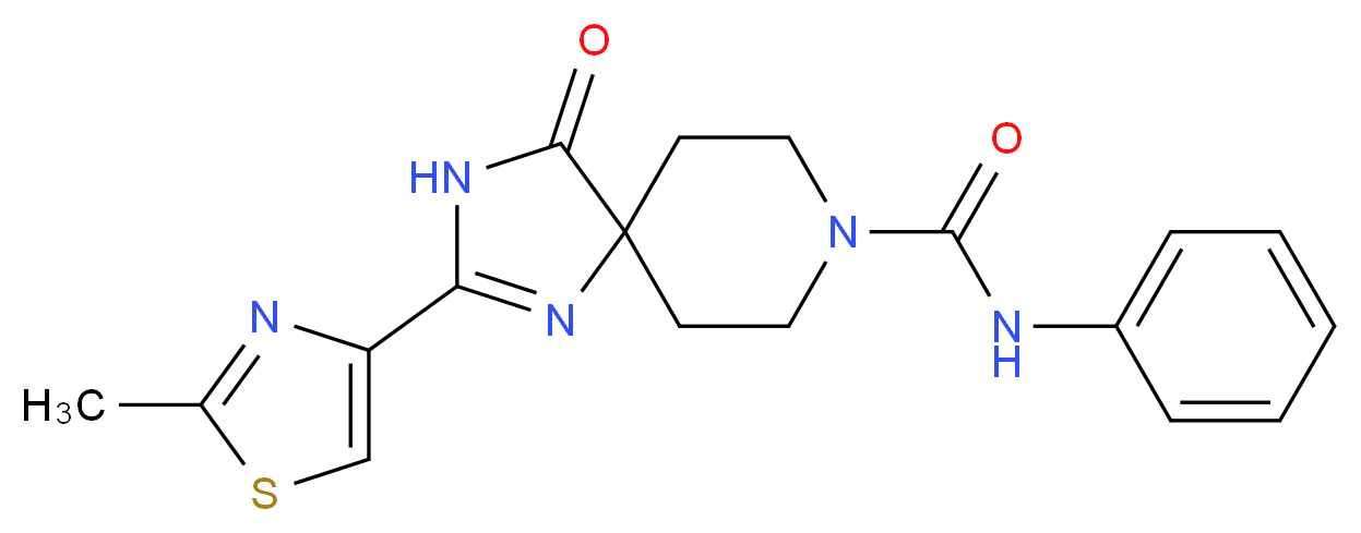 2-(2-methyl-1,3-thiazol-4-yl)-4-oxo-N-phenyl-1,3,8-triazaspiro[4.5]dec-1-ene-8-carboxamide_分子结构_CAS_)
