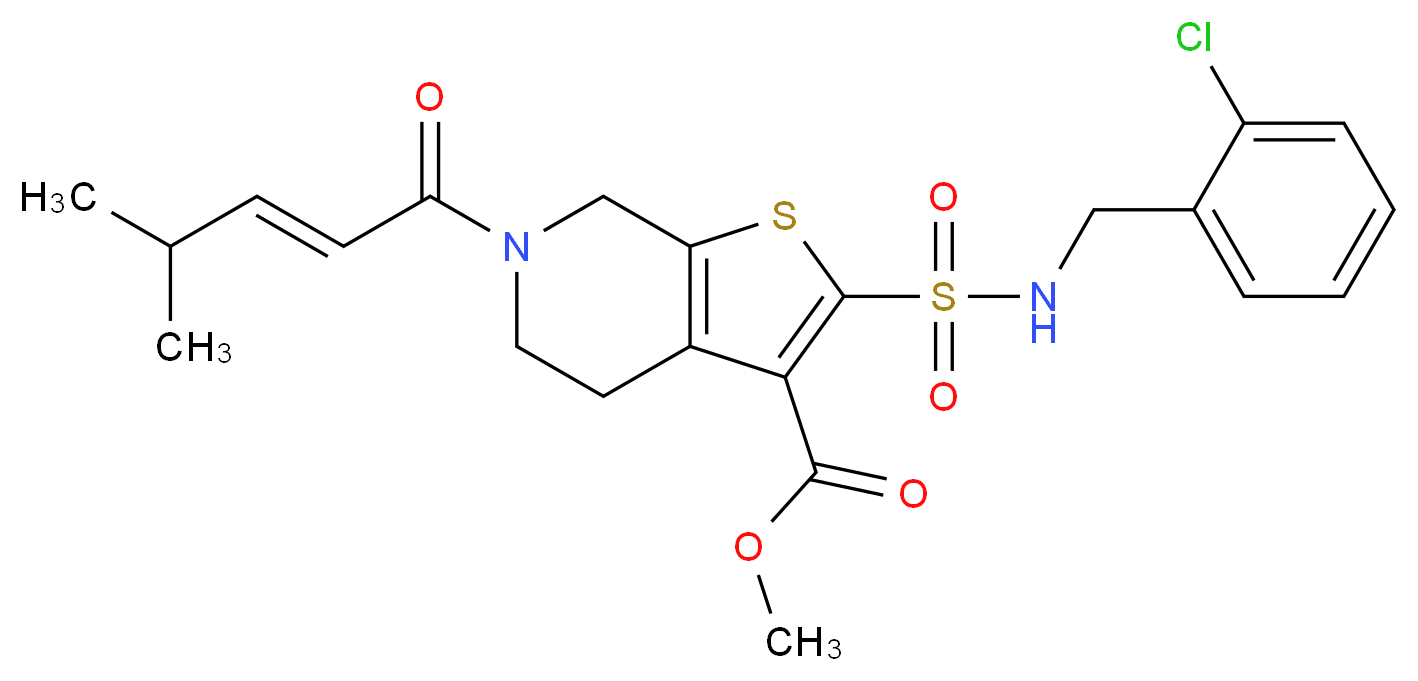methyl 2-{[(2-chlorobenzyl)amino]sulfonyl}-6-[(2E)-4-methyl-2-pentenoyl]-4,5,6,7-tetrahydrothieno[2,3-c]pyridine-3-carboxylate_分子结构_CAS_)