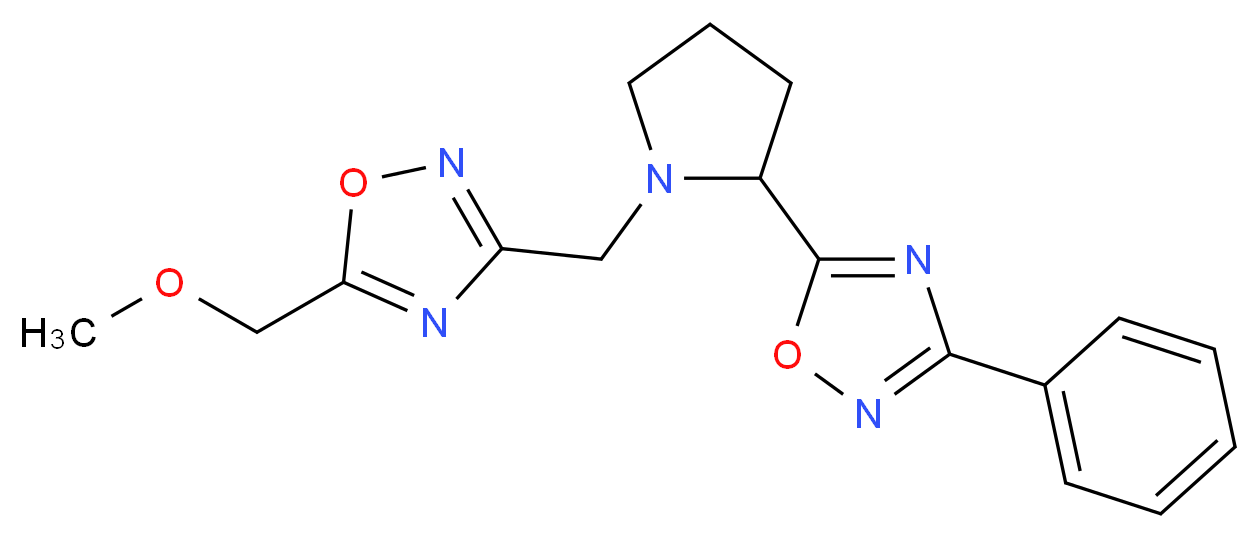 5-(methoxymethyl)-3-{[2-(3-phenyl-1,2,4-oxadiazol-5-yl)-1-pyrrolidinyl]methyl}-1,2,4-oxadiazole_分子结构_CAS_)