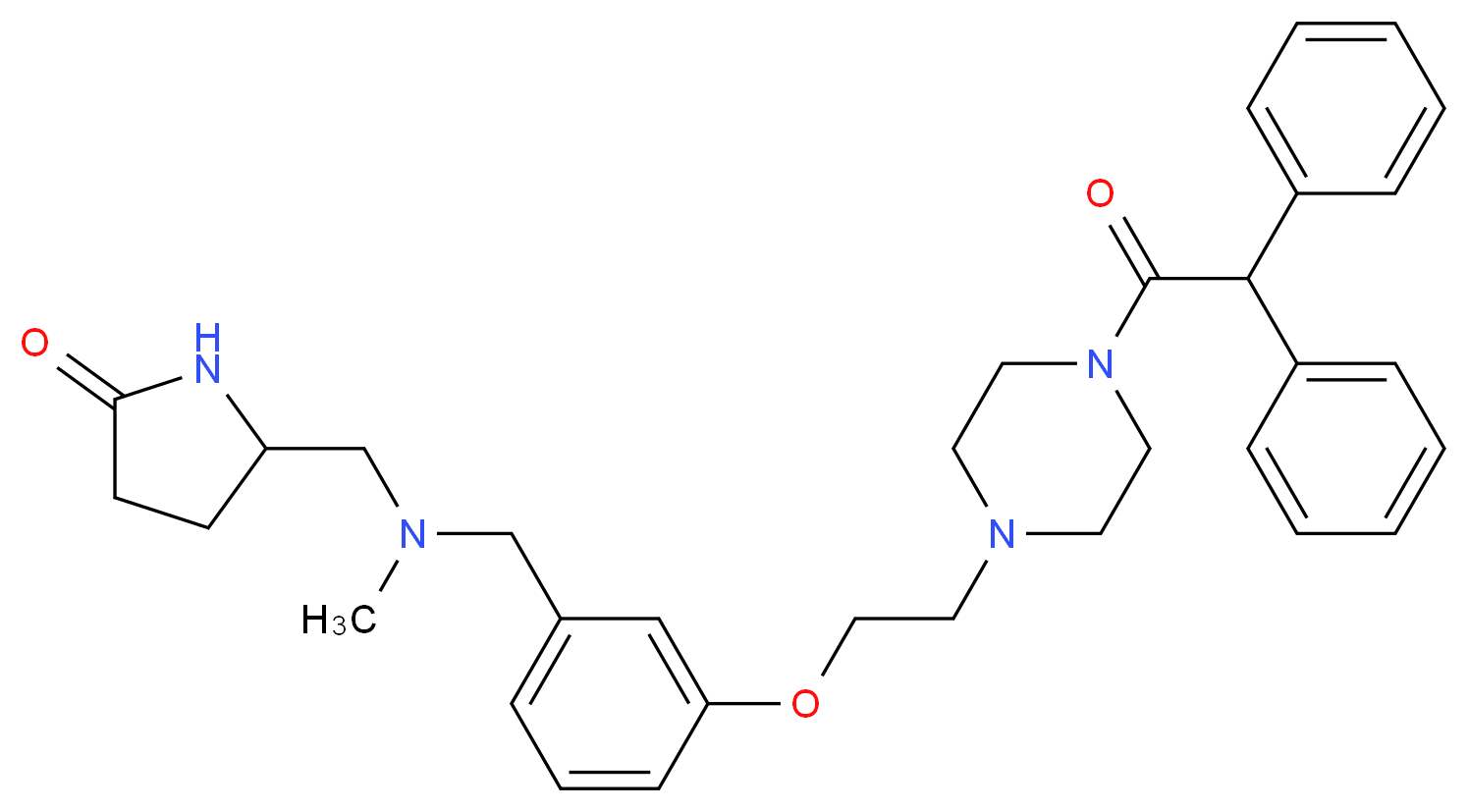 5-{[(3-{2-[4-(diphenylacetyl)-1-piperazinyl]ethoxy}benzyl)(methyl)amino]methyl}-2-pyrrolidinone_分子结构_CAS_)