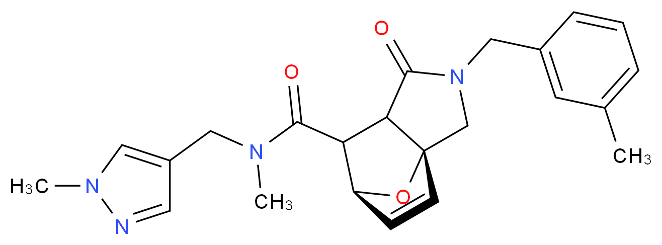 (3aR*,6S*)-N-methyl-2-(3-methylbenzyl)-N-[(1-methyl-1H-pyrazol-4-yl)methyl]-1-oxo-1,2,3,6,7,7a-hexahydro-3a,6-epoxyisoindole-7-carboxamide_分子结构_CAS_)