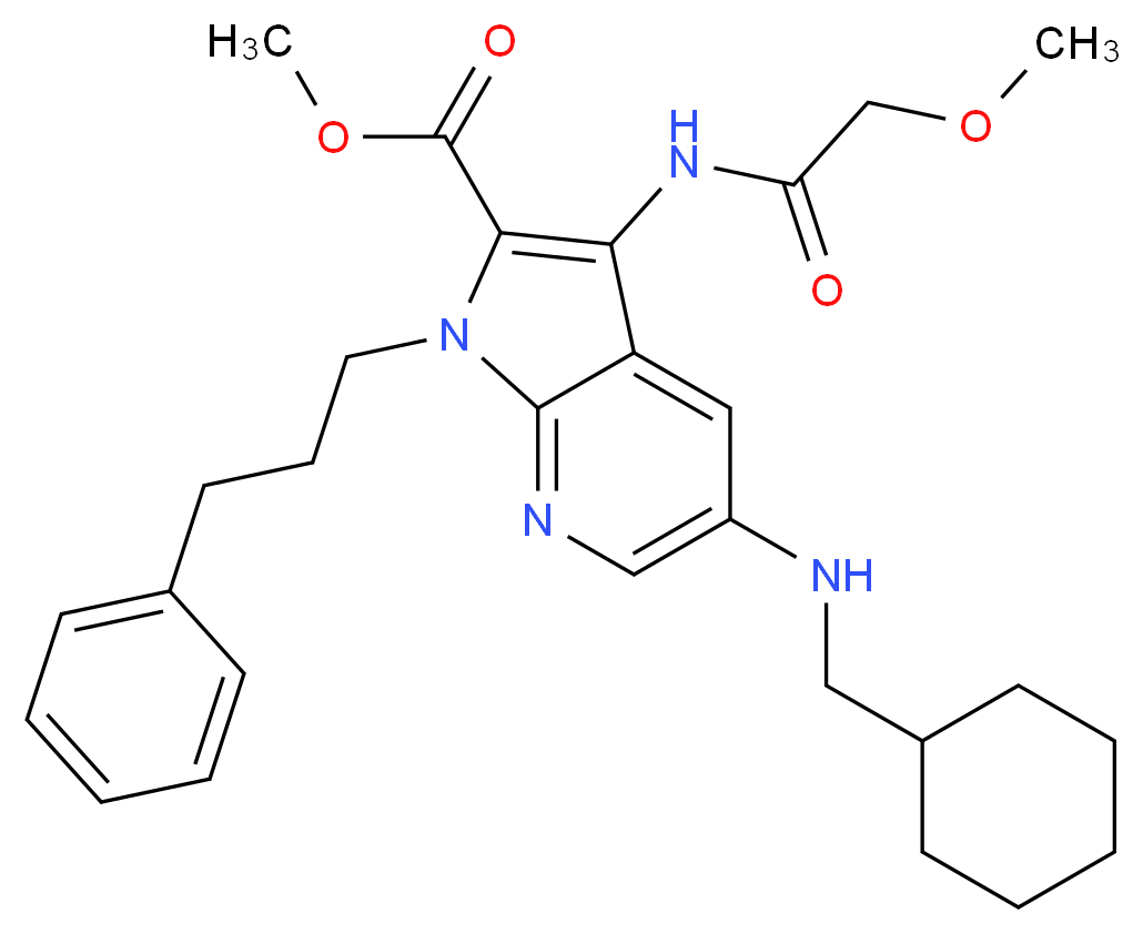 methyl 5-[(cyclohexylmethyl)amino]-3-[(methoxyacetyl)amino]-1-(3-phenylpropyl)-1H-pyrrolo[2,3-b]pyridine-2-carboxylate_分子结构_CAS_)