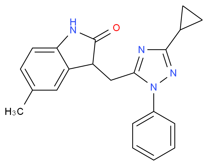 3-[(3-cyclopropyl-1-phenyl-1H-1,2,4-triazol-5-yl)methyl]-5-methyl-1,3-dihydro-2H-indol-2-one_分子结构_CAS_)