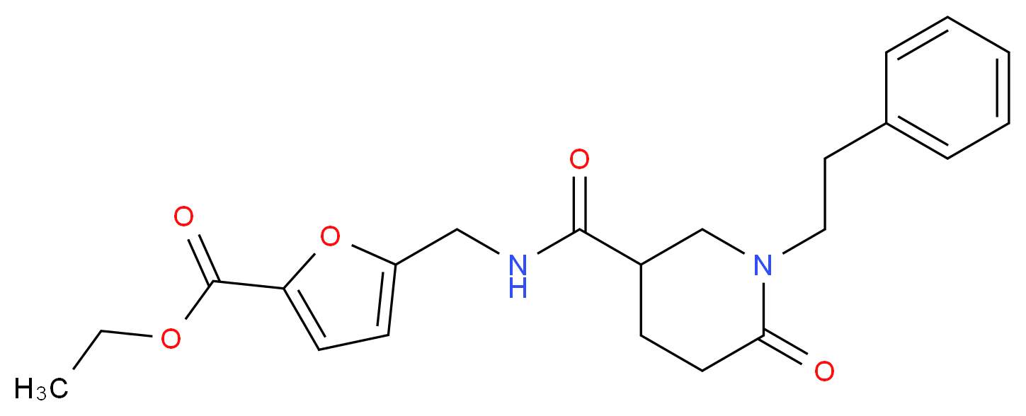 ethyl 5-[({[6-oxo-1-(2-phenylethyl)-3-piperidinyl]carbonyl}amino)methyl]-2-furoate_分子结构_CAS_)