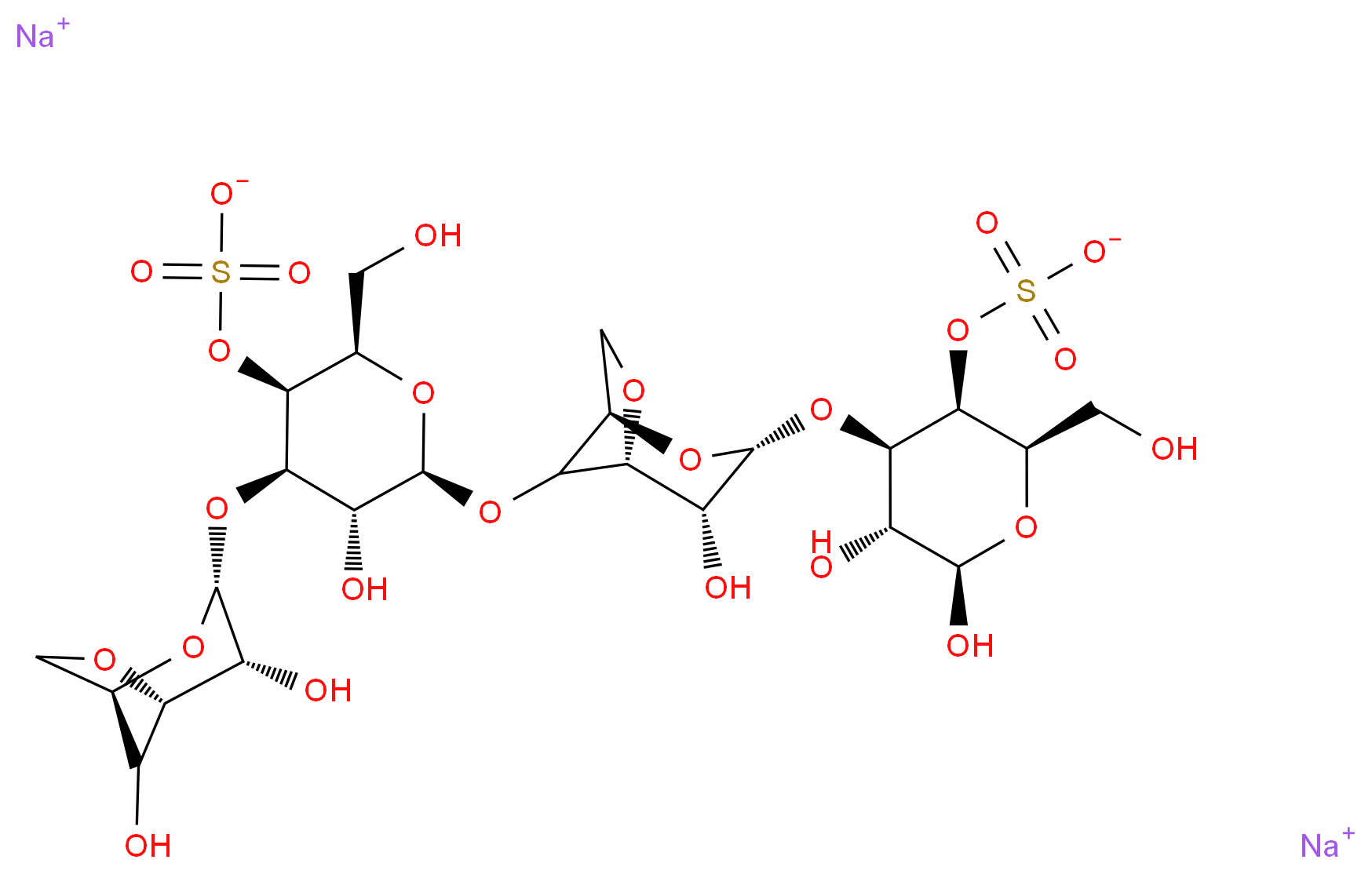 disodium (2R,3S,4R,5R,6S)-4-{[(1R,3R,4R,5S)-4,8-dihydroxy-2,6-dioxabicyclo[3.2.1]octan-3-yl]oxy}-6-{[(1R,3R,4R,5R)-3-{[(2R,3R,4R,5S,6R)-2,3-dihydroxy-6-(hydroxymethyl)-5-(sulfonatooxy)oxan-4-yl]oxy}-4-hydroxy-2,6-dioxabicyclo[3.2.1]octan-8-yl]oxy}-5-hydroxy-2-(hydroxymethyl)oxan-3-yl sulfate_分子结构_CAS_108347-92-8