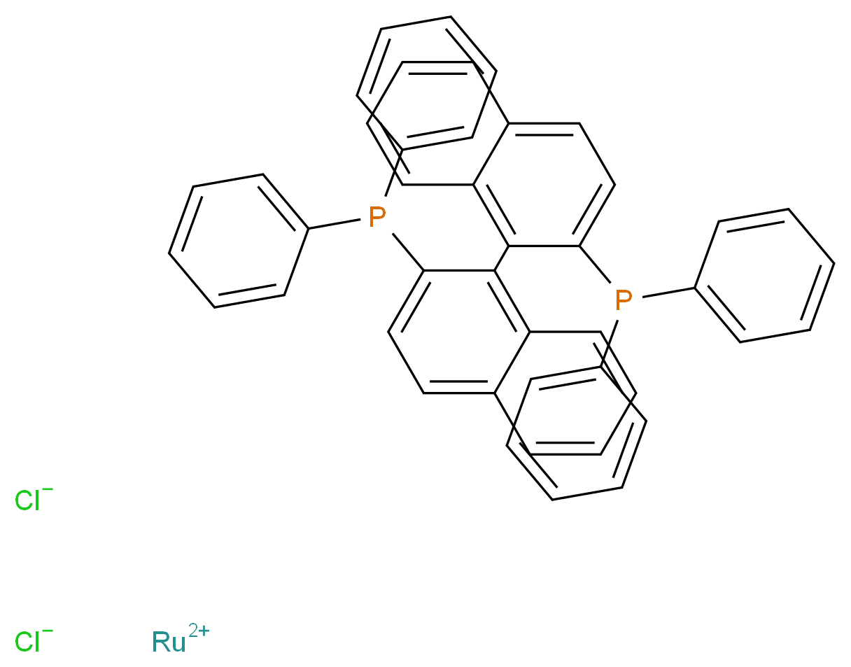 λ<sup>2</sup>-ruthenium(2+) ion {1-[2-(diphenylphosphanyl)naphthalen-1-yl]naphthalen-2-yl}diphenylphosphane dichloride_分子结构_CAS_132071-87-5