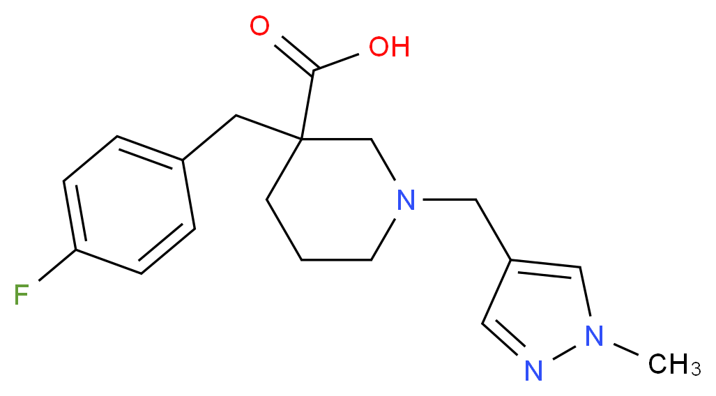 3-(4-fluorobenzyl)-1-[(1-methyl-1H-pyrazol-4-yl)methyl]piperidine-3-carboxylic acid_分子结构_CAS_)